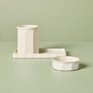 HEARTH & HAND NWT 3pc ceramic desk organizer set -cream